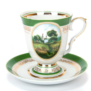Dulevo(Kuznetsov)Russian Royal porcelain. Mug and Saucer "Landscape", capacity 600ml, Gold*