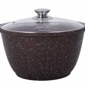 10L non-stick Marble coated saucepan"Coffee" with glass lid. Dimensions(D x H xBottom  ):30x20 x23.5cm.