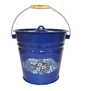 Steel Enameled bucket with lid. Pattern "Blueberry" 12L . Color: Blue/blue. Russian brand
