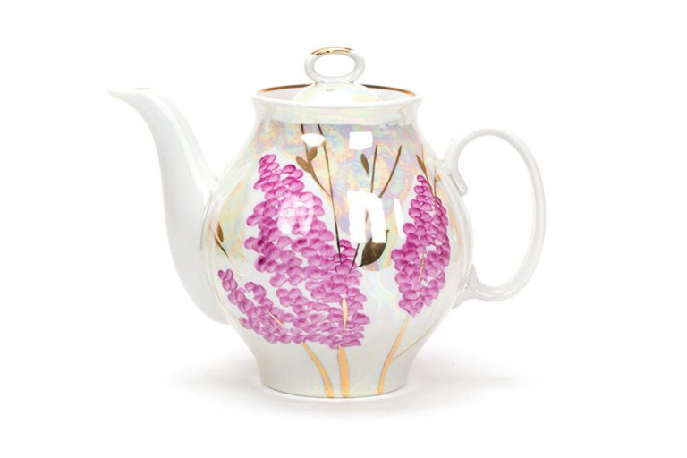Dulevo porcelain ''Pink lilac'' Tea pot, 1litre, Hand -painted*