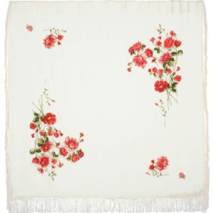 ''Roses on the Snow''Pavlovo posad Silk Shawls, size 130 by 130cm. Artist: Valeria Fadeeva. Out of Stock. New arrival expected.