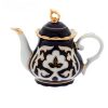 1.3L Узбекский чайник Пахта в золоте. Uzbek PAKHTA Porcelain Teapot dark blue cobalt*
