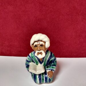 Uzbek figurines with book,Rishtan Pottery, size: 8*8cm.