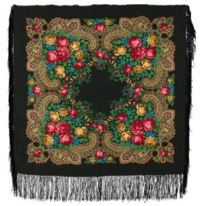 «Stranger» Shawl with silk fringe, Dimension: 89 by 89cm(35,6”*35,6”). brand: Pavlovo posad Manufactory Since 1795.