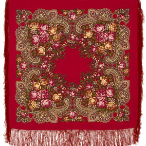 «Stranger» Shawl with silk fringe,size: 89 by 89cm(35,6”*35,6”). brand: Pavlovo posad Manufactory....
