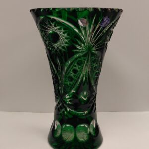 Emerald green Hand-cut Tall crystal vase,  Height 29cm. brand Gus crystal
