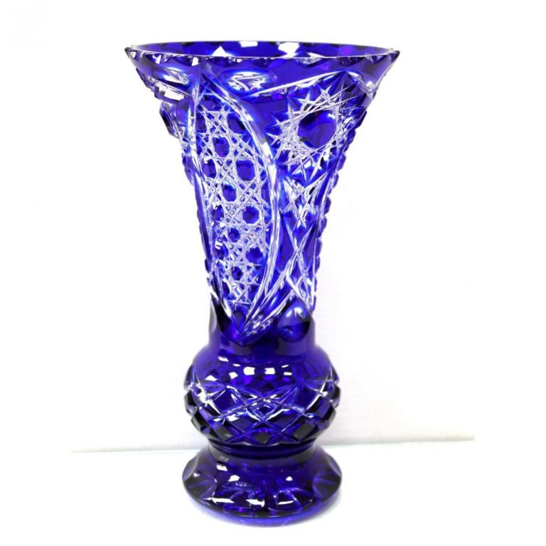 Royal Blue Vintage Russian Hand cut crystal vase 26cm( 10.24 inches). brand: "Gus Crystal"