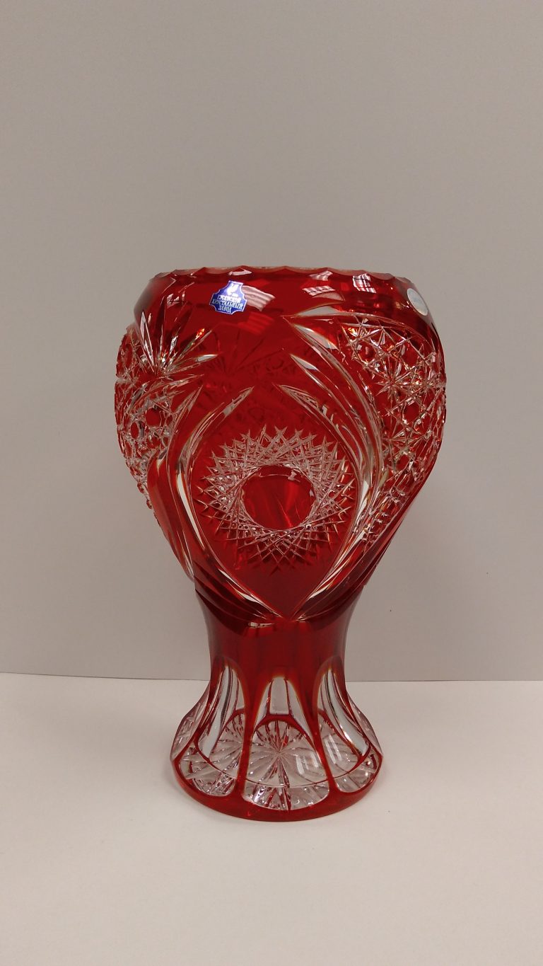 Hand cut Red Classic crystal vase. Height 24cm. brand "Gus Crystal".