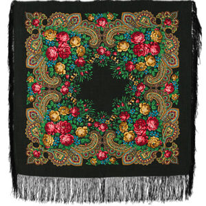 «Stranger» Shawl with silk fringe, Dimension: 89 by 89cm(35,6”*35,6”). brand: Pavlovo posad Manufactory Since 1795.
