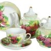 Russian Dulevo(Kuznetsov) porcelain 20pc tea set ''Flowers''. Hand- made