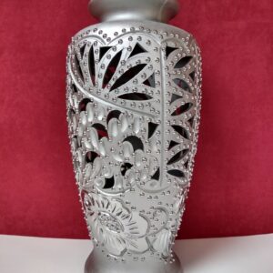 Hand made Decorative Ceramic floor vase "Beautiful" Silver. Height: 37cm