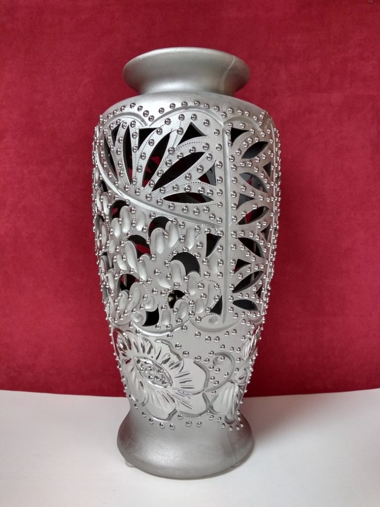 Hand made Decorative Ceramic floor vase "Beautiful" Silver. Height: 37cm