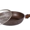 Marble High quality Frypan with removable handle and with glass lid. Dimensions (D x H x Bottom): 28x 6,5 x 24cm.
