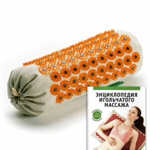 Applicator Kuznetzov Acupuncture Acupressure Massager for back and neck with magnets on a soft substrate +Book - the encyclopedia of needle massage, Yellow.