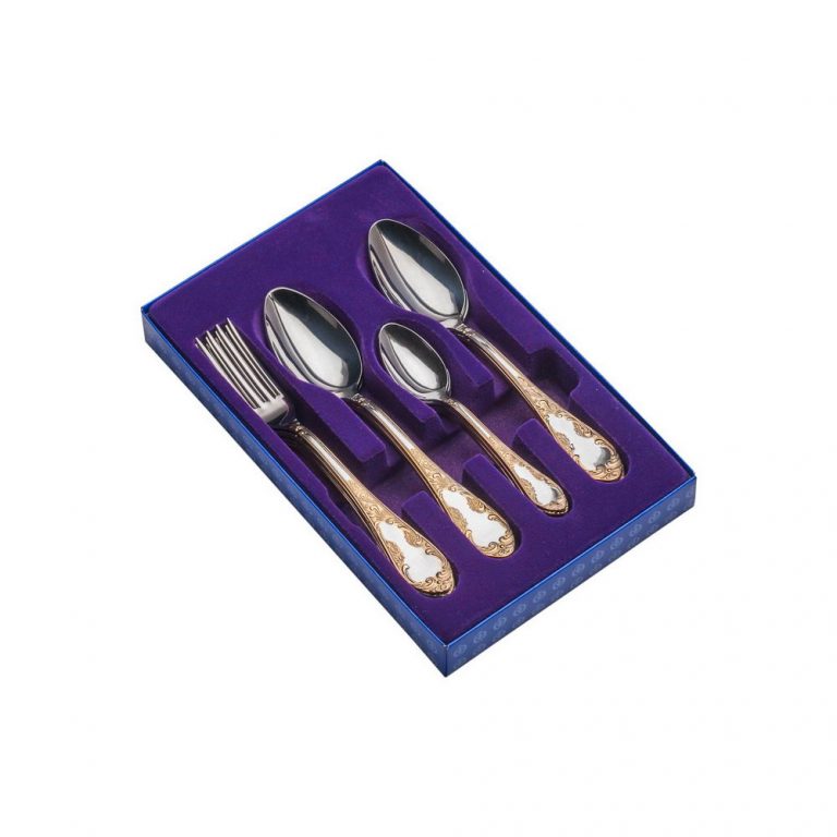 Cutlery for 6 person,18 pieces. "Dvortsoviy". Pavlovo Plant since 1887. Stainless steel with pictures 24 carat of gold