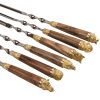 Handmade Set of 6 skewers with brass tips of animals, with wooden stand, knife from the Kizlyar plant, billhook