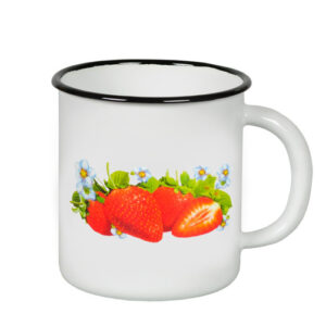 Steel Enamel mug 1L "Strawberry". Microwave is not a save. Suitable for electric, glass-ceramic, gas stoves. Induction and halogen cooktop.