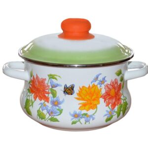 2L Stainless steel  Enameled pot " Flowers". Suitable for electric, ceramic, gas, induction cooktops