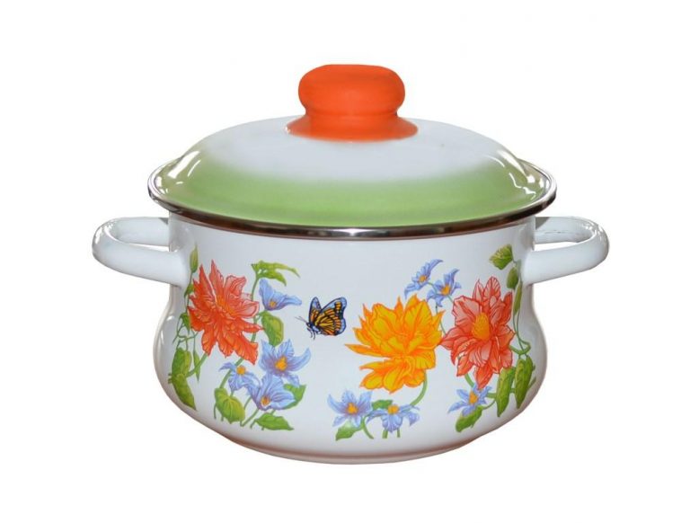 2L Stainless steel  Enameled pot " Flowers". Suitable for electric, ceramic, gas, induction cooktops