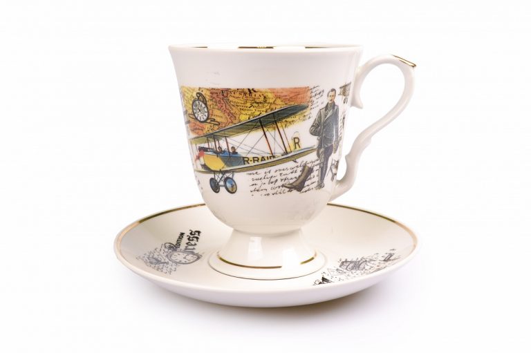 Dulevo(Kuznetsov)Russian Royal porcelain. Mug and Saucer "Gentlemen", capacity 600ml*