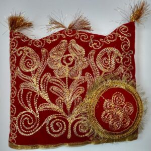 Tea and Coffee Cozy, handmade with a very traditional Uzbek style, Red/Gold. Size: 29x30cm