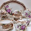 ''Flowers" Coffee set, 16pc for 6 people. Famous brand ''Dulevo  porcelain" hand made with 24 karat gold.