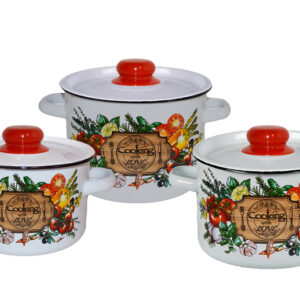 Steel Enamel cookware set of 3pc. V: 1,5L: 2,9L: 4,5L. Pattern "Smak ". suitable for electric, glass-ceramic, gas stoves. Induction and Halogen cooktops. Russian brand
