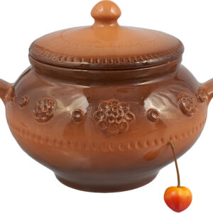 2.8l large roasting ceramic clay pan with decorative patches. Size:H-20cm: D-22cm.