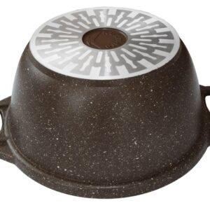 4L Marble Induction line Cauldron with glass lid, "Coffee marble".Dimensions (L x H x Bottom): 26.3 x 13.5 x15.5cm. brand "Kukmara".very high quality.Suitable for all types of stove.