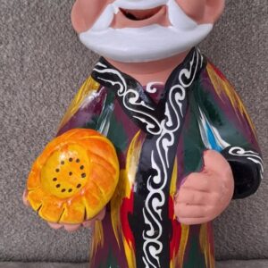 Uzbek figurines with Bread, Handmade ,Rishtan Pottery, size: 17.5*11cm.*