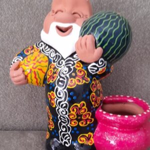 Uzbek figurines with Bread, Handmade ,Rishtan Pottery, size: 15*16cm.*