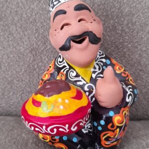 Uzbek figurines with Bread, Handmade ,Rishtan Pottery, size: 8*9cm.*