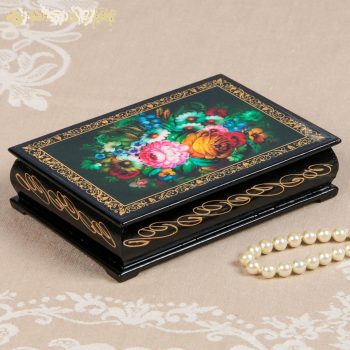 Lacquer miniature Box "Flowers". size: 10*14*3.8cm