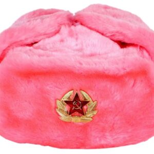 Size:58.Russian shapka ushanka Purple with emblem Cap with ear flaps artificial fur with a cockade.