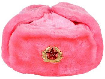 Size:58.Russian shapka ushanka Purple with emblem Cap with ear flaps artificial fur with a cockade.