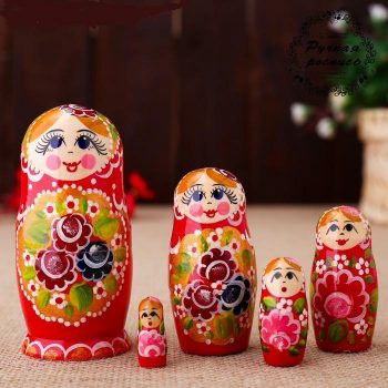 5dolls, 4''(10cm) Matryoshka, Nesting  Doll, Babushka "Katerina", red sarafan.^