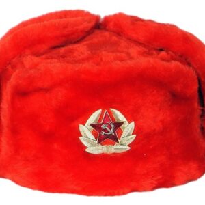 Size:58.Russian shapka ushanka Purple with emblem Cap with ear flaps artificial fur with a cockade.