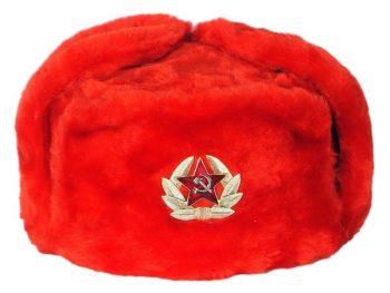 Size:58.Russian shapka ushanka Purple with emblem Cap with ear flaps artificial fur with a cockade.