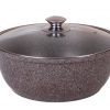 4L Saucepan-roaster with glass lid, with non-stick coating (coffee marble),No- PFOA (TEFLON). Dimensions:D:29 x H:11xBottom: 21.5cm.