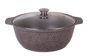 4L Saucepan-roaster with glass lid, with non-stick coating (coffee marble),No- PFOA (TEFLON). Dimensions:D:29 x H:11xBottom: 21.5cm.