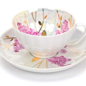 Cup and saucer "Pink lilac",275gr.Hand painting with 24 karat gold from Famous Dulevo plant.*