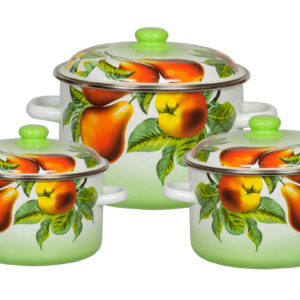 set of 3pc: 2L, 3L,5.5L. "Summer's gifts " Steel Enameled cookware suitable for Electric, Glass-ceramic, Gas stoves. Induction and Halogen cooktop.