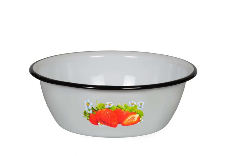 Enameled Bowl “Strawberry”. Suitable for electric, ceramic, gas, induction cooktops.