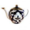 0.8L Узбекский чайник Пахта в золоте, Пахтагуль. Uzbek PAKHTA Porcelain Teapot dark blue cobalt*
