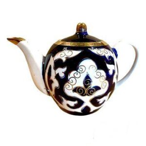 0.8L Узбекский чайник Пахта в золоте, Пахтагуль. Uzbek PAKHTA Porcelain Teapot dark blue cobalt*
