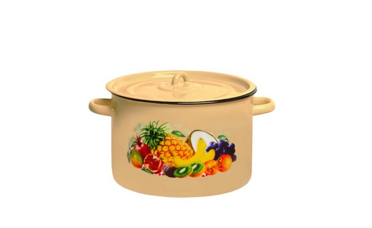 buy from Kalyna store Cookware made of enamel on steel is high quality, practicality, durability, environmental friendliness, ease of use Steel enameled cookware pot Pattern "Strawberry" 7L . Suitable for electric, ceramic, gas stove. Induction and Halogen cooktop.