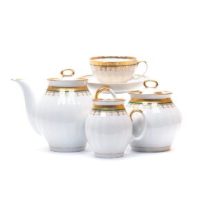 "Necklace" Dulevo porcelain Tea set 15 pc, for 6 person, Hand- painted with 24 karat gold