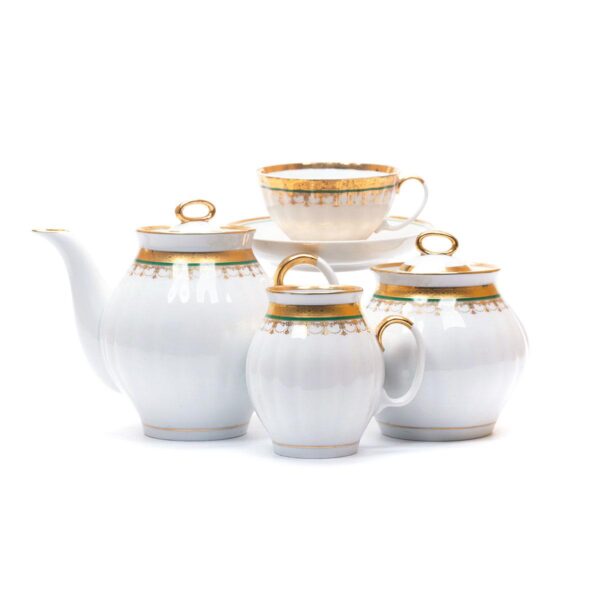 "Necklace" Dulevo porcelain Tea set 15 pc, for 6 person, Hand- painted with 24 karat gold