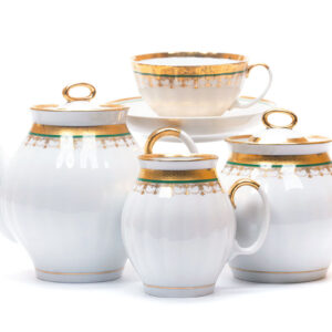 "Necklace" Dulevo porcelain Tea set 15 pc, for 6 person, Hand- painted with 24 karat gold