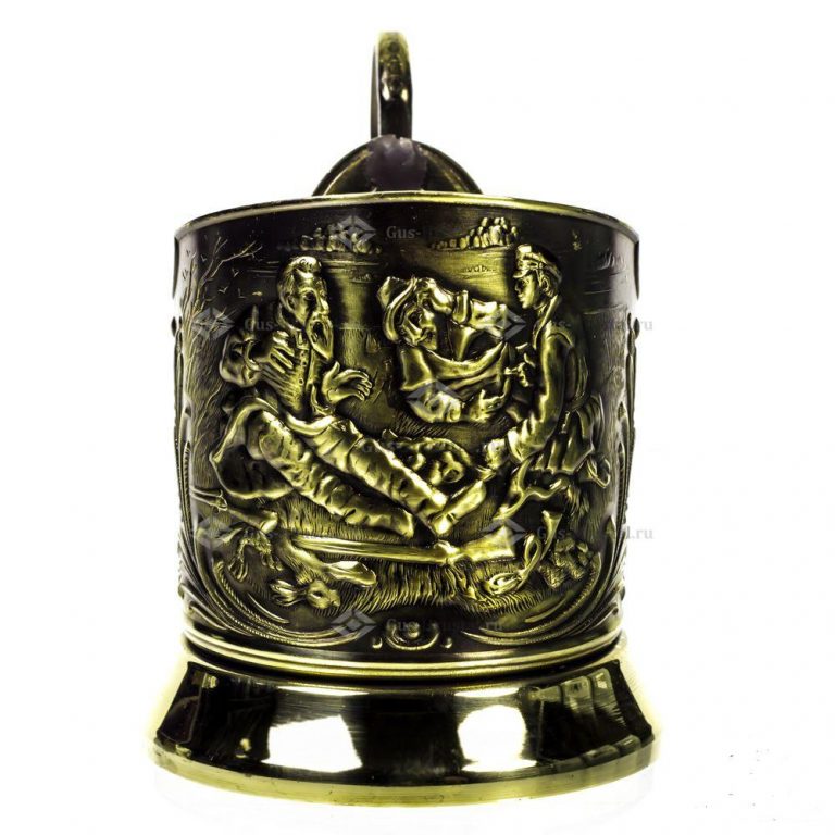 The Tea glass holder "Hunters at rest", material: Brass